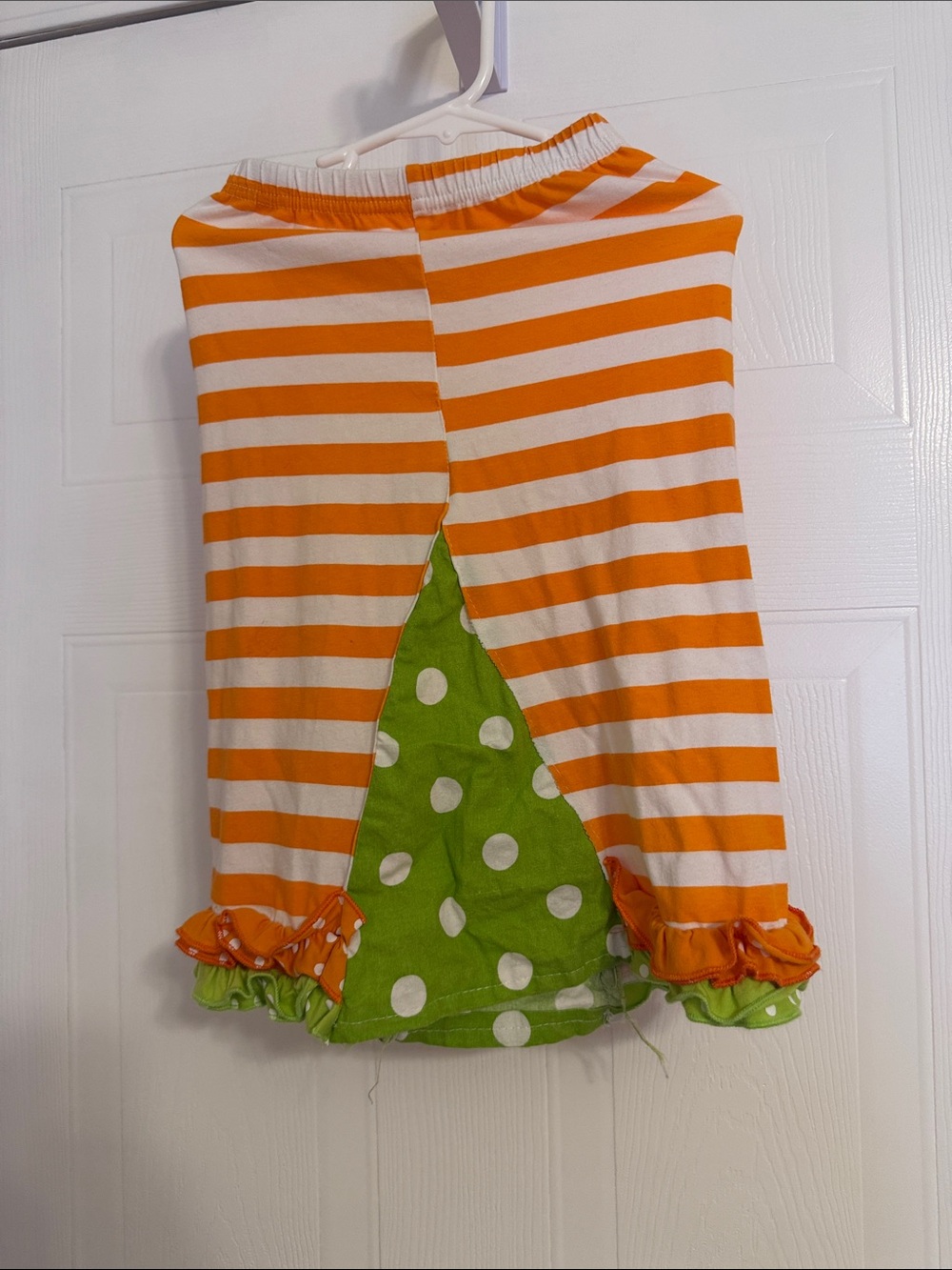 Girls Orange & White Striped Ruffle Skirt with Green Polka Dot Panel- handmade